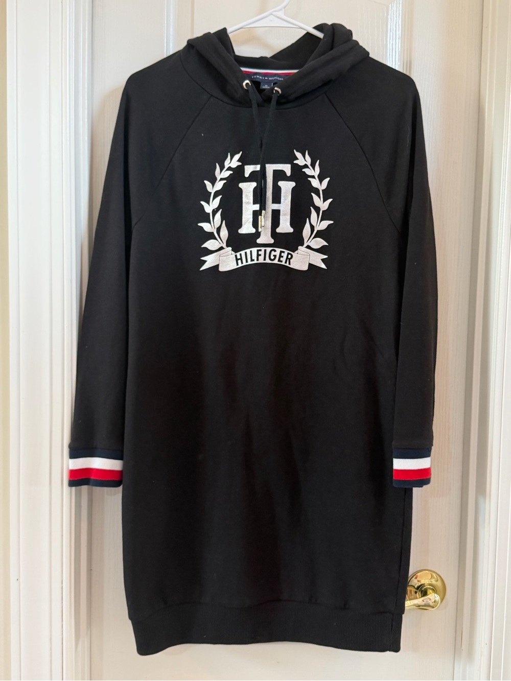 Tommy Hilfiger Black Hooded Long Sleeve Dress with Crest